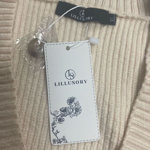 LILLUSORY Women’s Soft Knit Oversized Short Button Down Sweater Cardigan XL TAN - Picture 12 of 14